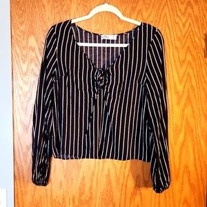 Lightweight,  long sleeved crop top from Hollister,  navy with stripes